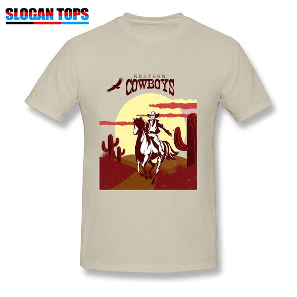 

fashion men t-shirt wild beige t shirts rider in the desert western style horseback cowboy tees male cotton clothing xxxl