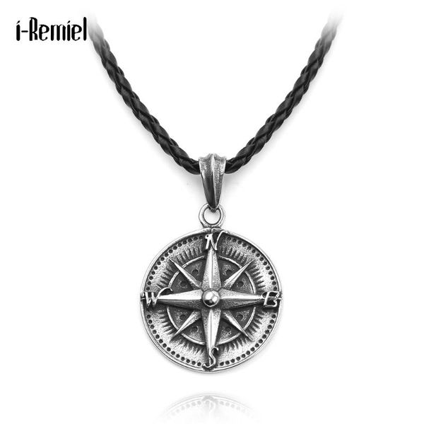 

gothic cold star compass кулон ожерелье для мужчин урожай панк-рок веревка цепь талисман ювелирных изделий ожерелья северные руны амулет, Silver