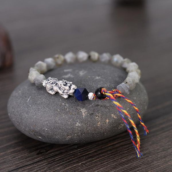 

solid pi yao charm 8mm faceted moon stones bracelets men good luck wealthy money symbol, Golden;silver
