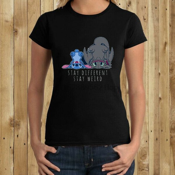 

stitch toothless stay different stay weird logo womens new t-shirt