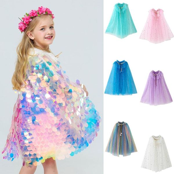 

блестки кружева девочек мыс плащ принцесса русалочка костюм фея дети blingbling шаль косплей christmas party kids девочка wrap, Blue;gray