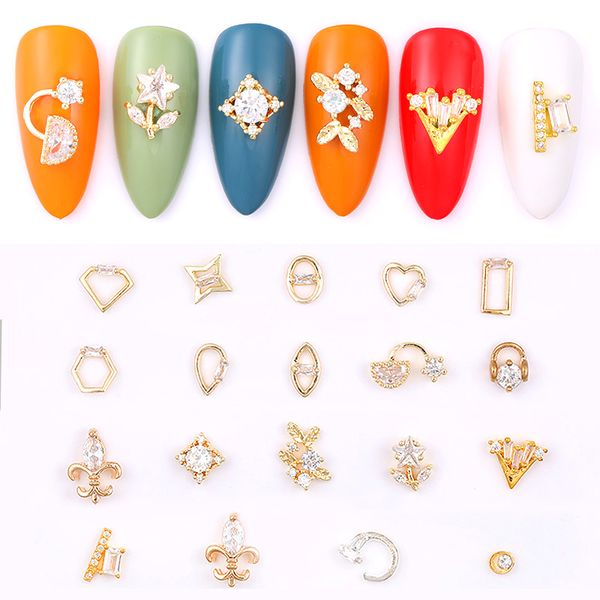 

nail art decorations 1 pc/ pack 3d hollow gold metal decoration rhinestones stones mixed size bling jewelry accessories, Silver;gold