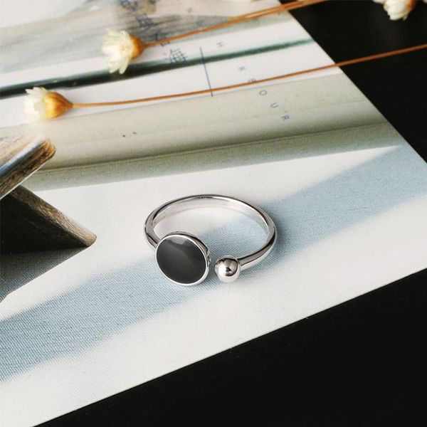 

trendy silver color new fashion simple black round epoxy opening rings geometric jewelry for women s-r349, Golden;silver