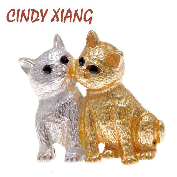 

cindy xiang cute enamel cat brooches for women double kitty kiss pin fashion creative design 4 colors available gift, Gray