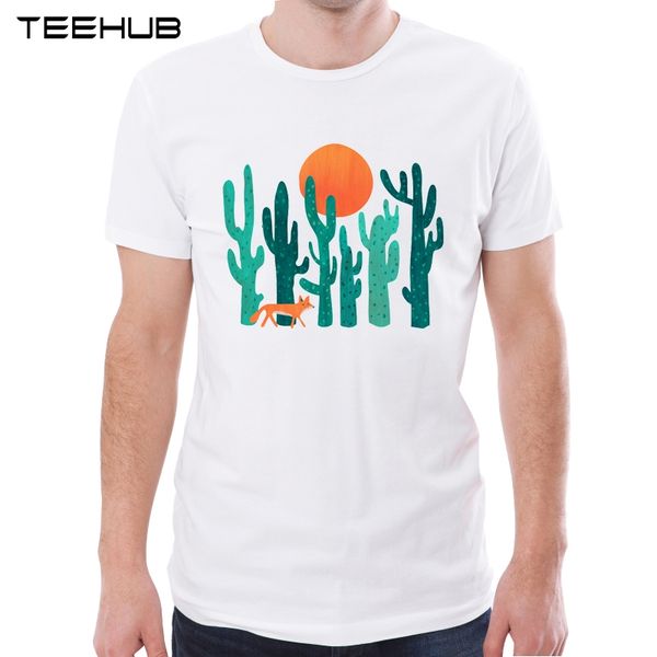 

2019 men's new creative fox in cactus forest printed short sleeve t-shirt summer fashion cool novelty o-neck soft tee