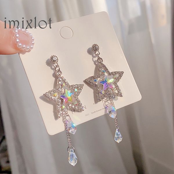 

women crystal earrings star rhinestone stars long tassel dangle earrings long pendant drop dangle earring wedding party jewelry, Silver