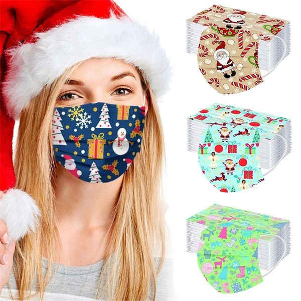 

christmas print disposable face mask 3 layers masks for women non woven masque jetable mascherina mascherinehigh quality