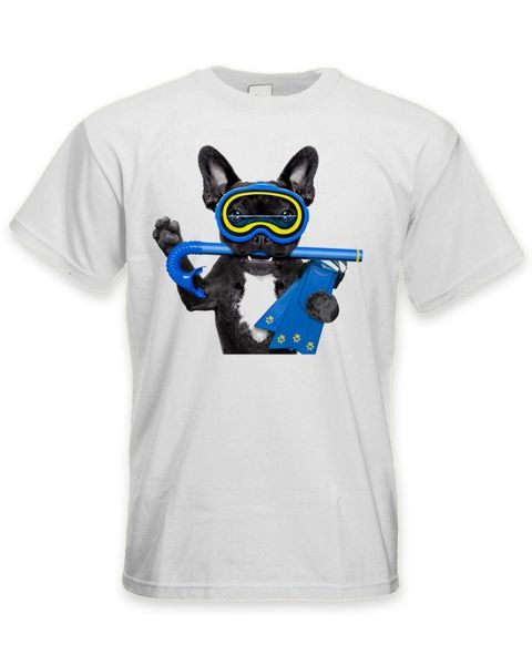 

new fashion summer new design cotton male tee shirt designing french bulldog scuba diver men's t-shirt - funny pet bull dog tee