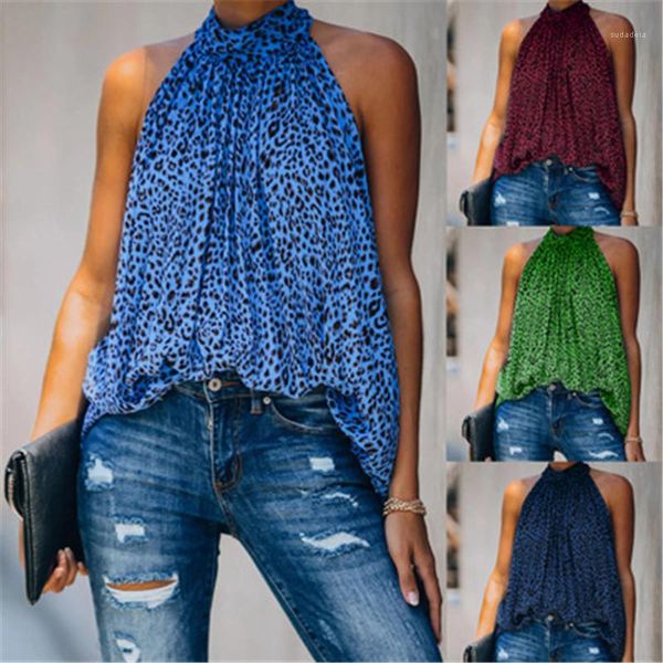 

desinger new female casual comfortable tshirts women leopard print chiffon fashion trend loose sleeveless round neck t-shirt