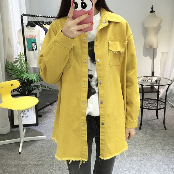 

2020 long women denim jacket autumn korean fashion new long sleeve woman jean clothes pink loose vintage lapel roupas femininas, Black;brown