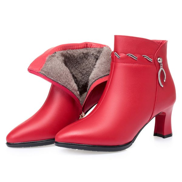 

rhinestone 100% full genuine leather boots women boots 2020 new autumn winter wedding shoes classic fashion warm, Black