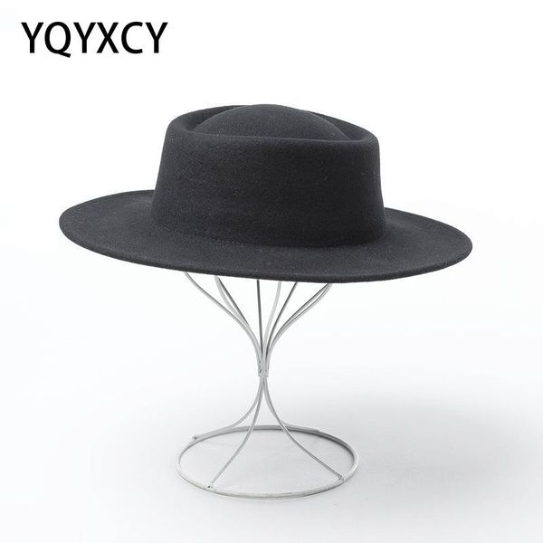 

100% шерсть fedora шляпы женщины top hat женщины vintage wide brim ladies vintage шляпы высокого качества brand design black fedora, Blue;gray