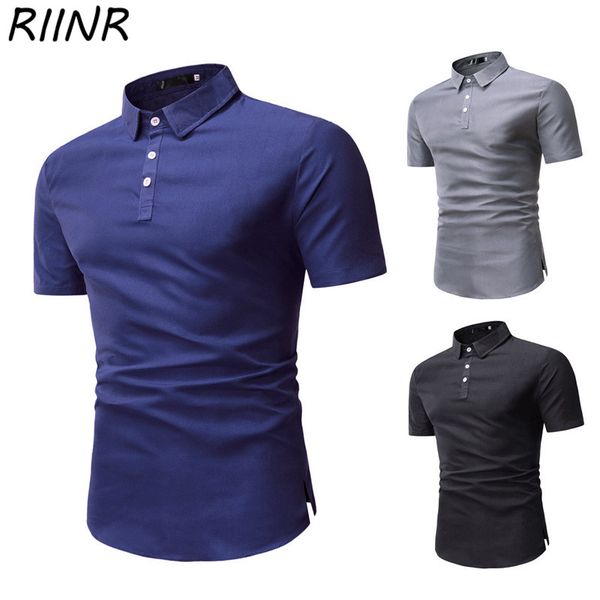 

riinr summer new men's solid color short-sleeved polo shirt slim t-shirt s-3xl
