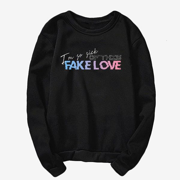 

kpop fake love sweatshirt round neck shirt long sleeve sweatshirt jin92 harajuku style cartoon kawaii korean sweatshirt, Black