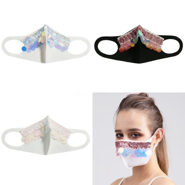 

bling funny party sequins face mask women washabledust windproof womens mascarilla#483, Black