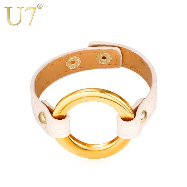 

u7 2020 new pu leather bangle bracelet round shape white/black/red/brown color men/women fashion jewelry h1057