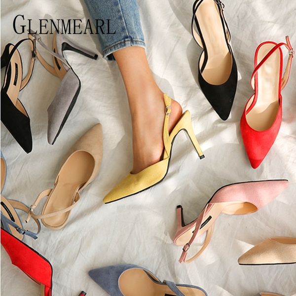 

women sandals high heels summer brand woman pumps thin heels party shoes pointed toe slip on office ladie dress shoe plus sizede y200620, Black
