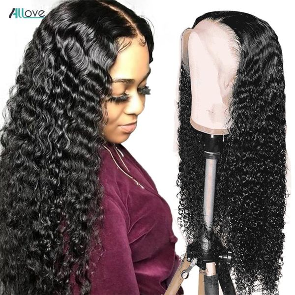 

lace wigs allove deep wave wig front human hair for women pre plucked brazilian part middle, Black;brown