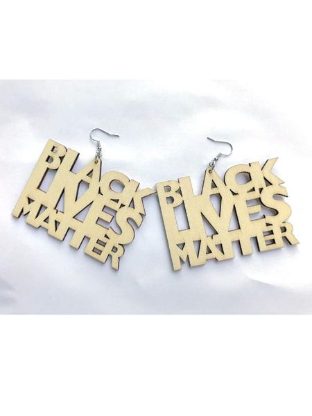 

black lives matter wooden drop earring, Silver