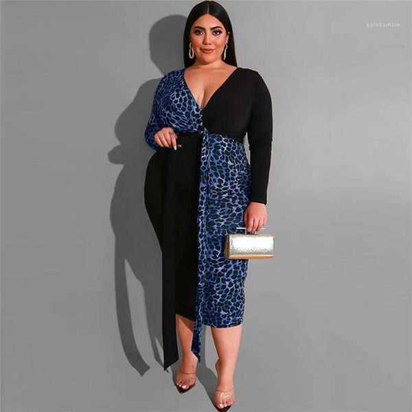 

print v neck dress fashion female clothing womens plus size designer maxi dresses long sleeve leopard, Black;gray