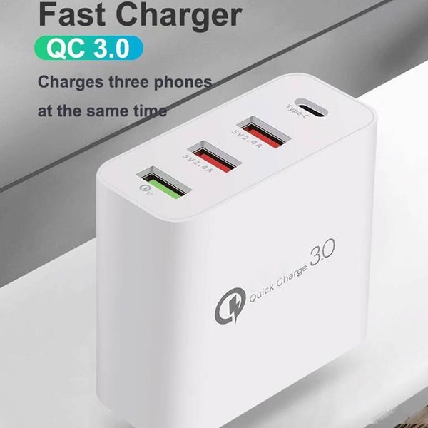 

4 ports quick charger type c usb home travel charger for samsung huawei qc 3.0 fast wall charger us eu uk plug adapter