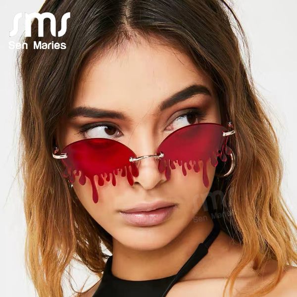 

fashion rimless women new vintage unique tears shape steampunk sunglasses female gafas shades uv400 oculos feminino 5imb, White;black