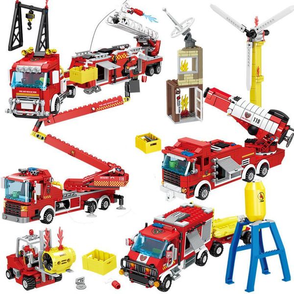 

figures rescue fire forest creator car toys blocks fire building kids playmobil city vehicle ladder brinquedos truck firefighter qylefo