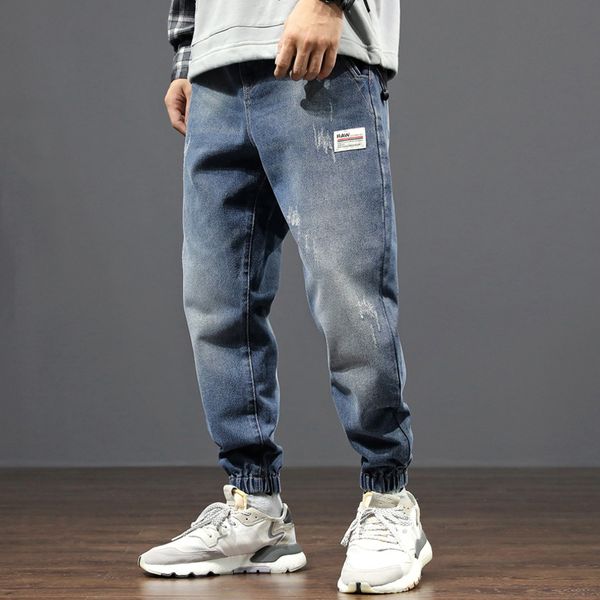 

japanese vintage fashion men jeans loose fit retro blue denim cargo pants harem trousers streetwear hip hop jeans men joggers