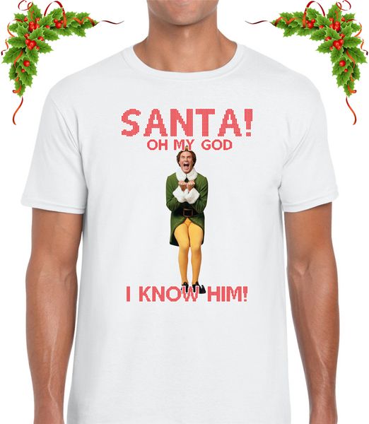 

santa i know him christmas mens t shirt funny elf joke design all size tee shirt