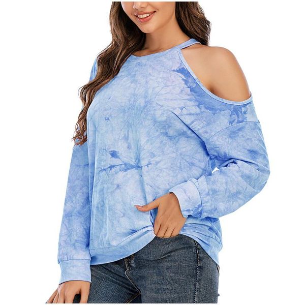 

women's hoodies & sweatshirts fashion women long sleeve sweatshirt tie dyed o-neck off shoulder casual pullovers female blouse loose, Black