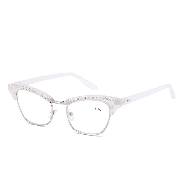 

brand women cat eye reading glasses presbyopic eyewear diamond studded magnifier fashion reader +1.0 +1.5 +2.0 +2.5 +3.0 +3.5, White;black