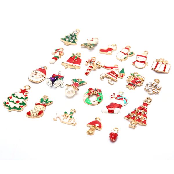 

19pcs-26pcs mixed christmas enamel pendants ornaments xmas tree decoration for bracelet earrings necklace diy jewelry finding, Bronze;silver