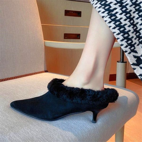 

boots lamb hair high heel pointed toe women's heels black stiletto winter