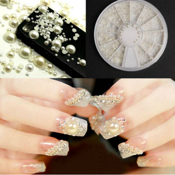 

nail art decorations 3d white tips pearl acrylic gem glitter manicure diy decoration, Silver;gold