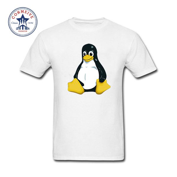 

natural cotton black footed penguin linux funny t shirt for men