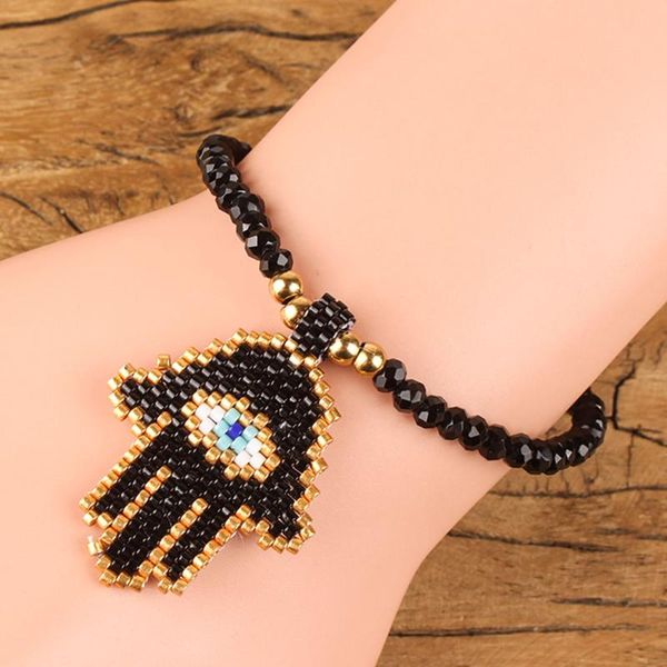 

charm bracelets rttooas miyuki hamsa hand for women big evil eye seed beads bracelet crystal glass jewelry gift drop, Golden;silver