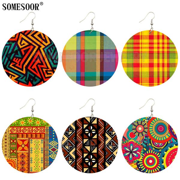 

dangle & chandelier somesoor 2021 creative design fashion africa jewelry bohemian wooden both printing round pendants black earrings for wom, Silver