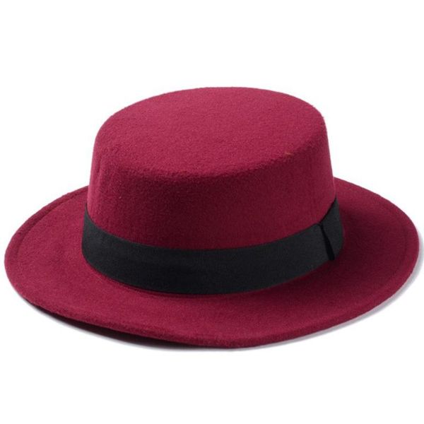 

brand new wool канотье flat top hat для женщин войлок широкий брим fedora hat laday прок pie chapeu де фельтро bowler gambler вверх, Blue;gray