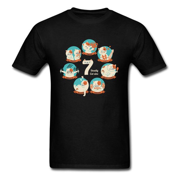 

7 cats crew neck t-shirt summer fall shirts short sleeve new design 100% cotton customized tee shirts funny cartoon