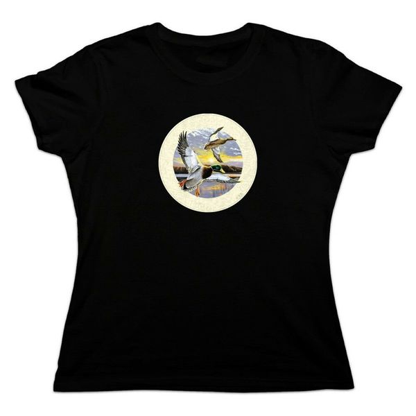 

mallard ducks flying sunrise women's novelty t-shirt streetwear tee shirt