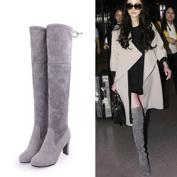 

thigh high over knee heels boots bottines pumps women shoes long boot chaussure femme, Black