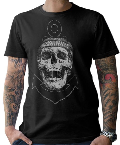

t-shirt captain anchor ahoy tattoo skull sailor sea 100% cotton summer mens summer tees t shirt funny print t shirts
