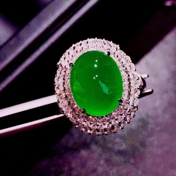 

h805 emerald ring 9.01ct pure 18 k gold jewelry nature green emerald diamond female rings for women fine ring, Golden;silver