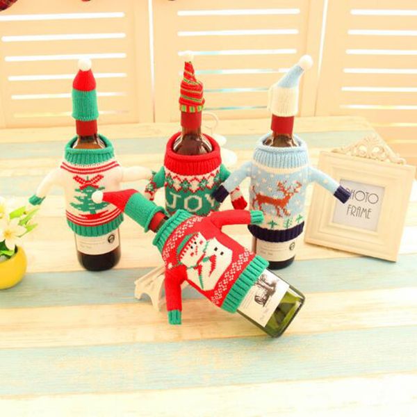 

knitting christmas wine bottle cover bag banquet christmas dinner party xmas plush cute snowmen table decor new years supplies