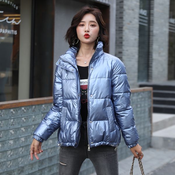 

shiny cotton jacket women short loose cotton-padded jacket 2020 new winter student padded jacket solid color thick warmth parka, Black
