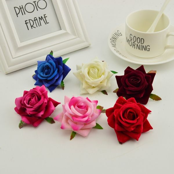 

100pcs silk roses head diy needlework wreaths hat flower red pink white blue artificial flower for home wedding decoration t200103