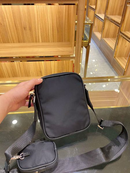 

prad bag mens and women's black crossbody bags shoulder phone bas mini size solid color with pockets triangle nylon 2-piece 3l2r