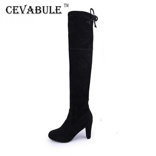 

cevablue fashiona winter warm women's boots skinny suede over-the-knee boots high-heeled plus size solid color hykl, Black