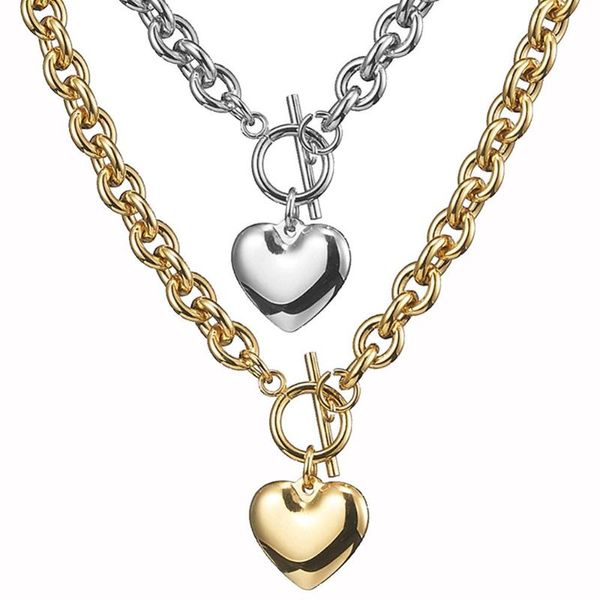 

charming women girl heart pendant necklace stainless steel female symbol gothic streetwear chain necklace, Silver
