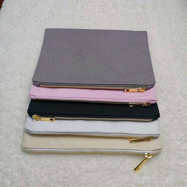 

multi-colors plain cotton canvas storage bag blank home organization bag with gold zipper for diy screen printing